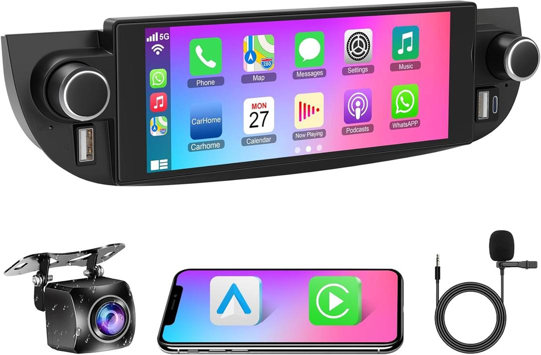 8Core 4+64GB Car Radio for Fiat 500 2007-2015 with Wireless Carplay&Android Auto, Android 15 Touchscreen Fiat Stereo with Voice Control Bluetooth 5.2 FM DSP WiFi EQ Backup Camera SWC