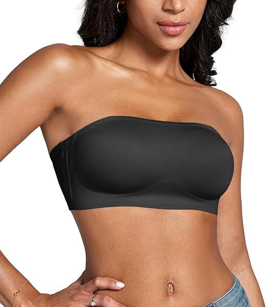 DEANGELMON Strapless Bras for Women Comfort Non-Slip Seamless Padded Bralette Clear Straps Wireless Tube Top Bra, Size: 2XL