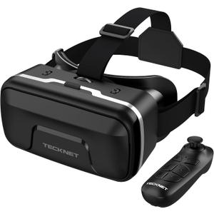 TECKNET VR Headset for Phone with Bluetooth Controller, 4.7-7.2" VR Headsets with HD 110FOV Anti-Blue Light Lenses & Adjustable Gears, 3D VR Headset for Kids Compatible iPhone Samsung Android