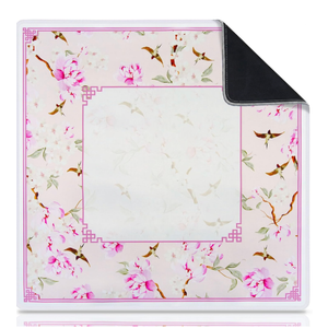 Neoprene Mahjong Mat for Table, Non-Slip, Durable, and Quiet Table Cover, Pretty Travel Mahjong Mat Pink with Floral and Bird Pattern, Perfect for Mahjong, Poker, Home Tea Rooms, Clubs