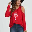 LYHNMW Women's Sexy Off Shoulder Long Sleeve Christmas Letter Print T-Shirt Tunic Tops Holiday Merry Xmas Hoodie (Red, XXL)