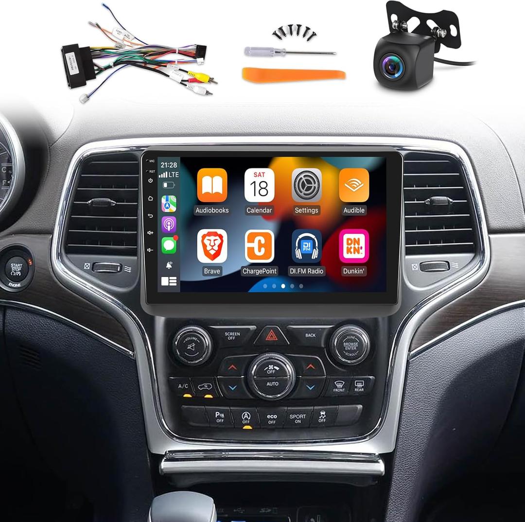 Android Car Stereo for Jeep Grand Cherokee 2014 2015 2016 2017 with DSP, 9 Inch HD Touchscreen Radio Wireless Apple Carplay & Android Auto GPS WiFi SWC + AHD Backup Camera 2+32G