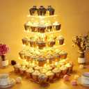 Vdomus 5-Tier Acrylic Cup cake Stand Display Tower with LED String Lights, Dessert Tree Tower Display Tiered Cupcake Stand Holder Platter for Birthday Wedding Party Celebration, Warm (5 Tier Square, Gold)