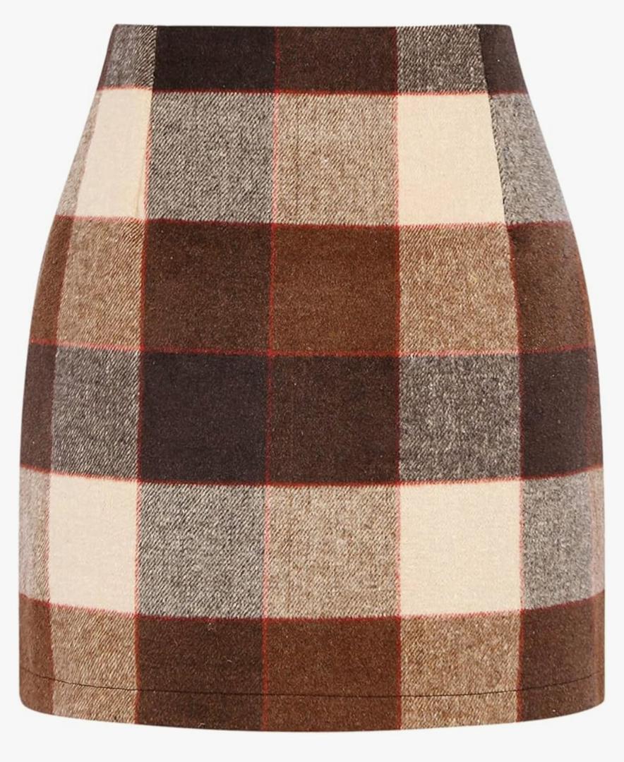 IDEALSANXUN Womens High Waist Plaid Skirt Bodycon Pencil Wool Mini Skirts XSmall