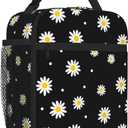 Lunch Box Girls Insulated Lunch Bag for Kids, Black Daisy Flower | Reusable Lunchbox, Lunch Tote Bag, Water Bottle Holder, Leak-Proof Lining, Lightweight, Portable, For School Office Picnic