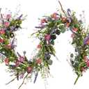 Bibelot 70inch/5.9Ft Spring/Summer Garland with Flowers, Artificial Fake Flower Greenery Garland with Daisies, Lavender for Baby Shower Wedding Mantle Party Table Centerpiece All Season Decor