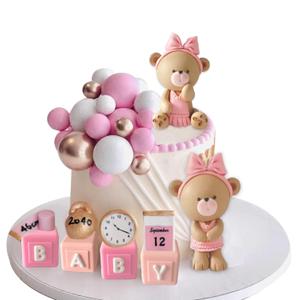 Bear Cake Toppers Balls Cake Decorations with BABY Letters for Baby Shower Gender Reveal Bear Themed Birthday Party Supplies (Girl)