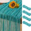 Teal Green Cheesecloth Table Runner 4 Pack Summer Sheer Turquoise Cheese Cloth Table Runners Boho Gauze 120 Inches Blue-Green Summer Table Decor for Wedding Bridal Baby Shower Tea Party