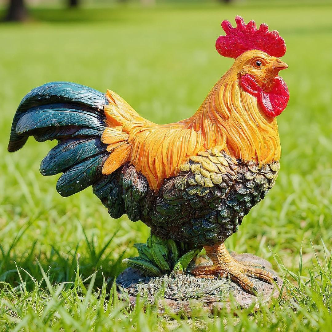 Rooster Chicken Figurine, 5.7" Lifelike Chicken Statue Resin Rooster Decor for Garden Outdoor Kitchen Yard Outside Lawn Farmhouse Decoration
