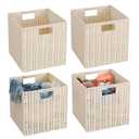 TAIMEI&G02 12x12x12inch Plastic Wicker Cube Baskets Large Square Foldable Handwoven Laundry Organizer Set of 4, Ivory
