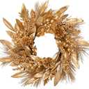 16" Artificial Christmas Wreaths for Front Door Gold Wreath with Pinecones and Magnolia Leaves for Christmas Thanksgiving Winter Holiday Door Decoration