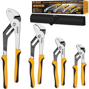 ELEAD 4-Piece Groove Joint Pliers Set, 12/10/8/6 Inch Adjustable Water Pump Pliers with Tool Roll Bag, Tongue and Groove for Home Repair, Gripping, Nuts, Bolts, Pipe & Fittings