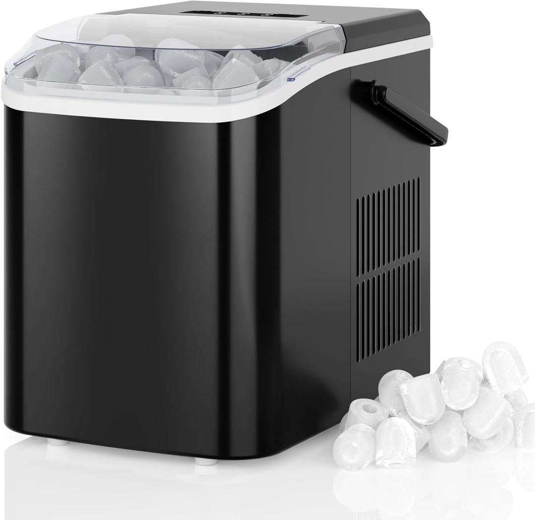 DUMOS Ice Makers Countertop with Handle Ice Machine, Fast in 6 Mins, 26lbs in 24 Hours, Quiet Self-Cleaning, Compact Size Portable for Home, Kitchen, RV, Camping,Modern Black