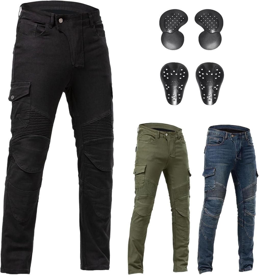 Motorcycle Pants CE Armored Motorbike Jeans Motocross Dirt Bike Riding Gear,Black, M=34W/30L