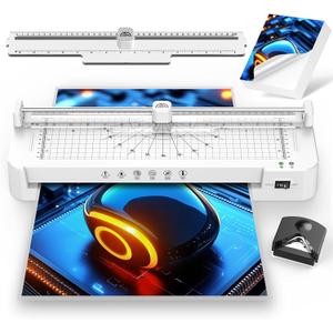 13in Laminator Machine with Paper Trimmer + 50pcs Sheets + Corner Rounder, Dual Hot/Cold Mode | Anti-Jam Technology | 90s Fast Preheat for A3/A4/A5/A6 Home Office School Use