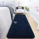 HOMORE 2'x6' Runner Rugs for Bedroom, Navy Blue Ruuner Rug for Hallway Entryway Laundry, Modern Shag Bedroom Runner Cute Carpets for Kids Dorm Bedside