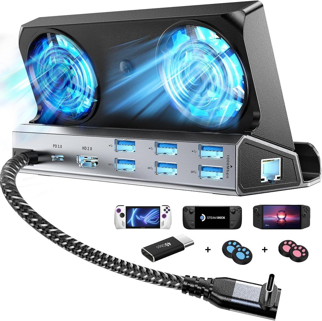YCE 12-in-1 Dual Fan Steam Deck Dock for Valve Steam Deck & OLED/Switch & 2/Asus ROG Ally & X/Lenovo Legion Go & S & 2/MSI Claw,Nintendo Switch 2 Dock,Steam Deck Accessories,Switch 2 Docking Station