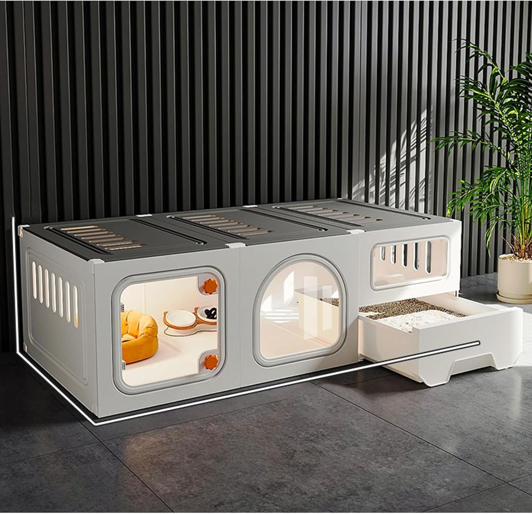 Cat Cage With Litter Box, DIY Cat Enclosures Cat Kennel, Playpen Detachable Indoor Cat Enclosure for Kitty, Rabbit, Ferret Guinea Pig, Grey