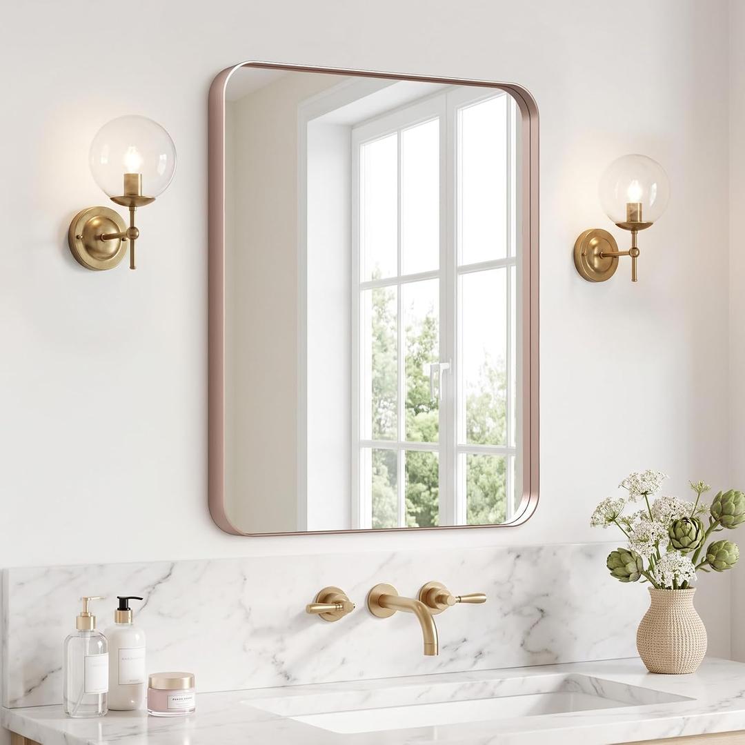 20x16 Inch Bathroom Vanity Mirror Brushed Rose Gold