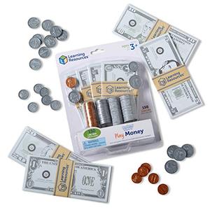 Learning Resources Pretend Play Money - Math Manipulatives For Kids, Kids Bank, Plastic Coins, Cash Register, Toddler , Homeschool Supplies, Fine Motor Skills, Teaching Set Manipulatives
