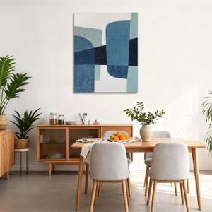 ZHENGYIN Blue Gray Abstract Wall Art, Mid Century Geometric Oil Painting, Minimalist Wall Decor for Living Room Bedroom Office 32x40 Inch