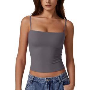 QINSEN Women's Spaghetti Strap Tank Tops Adjustable Cute Camisole Going Out Crop Tops Summer Clothes Dark Grey XS