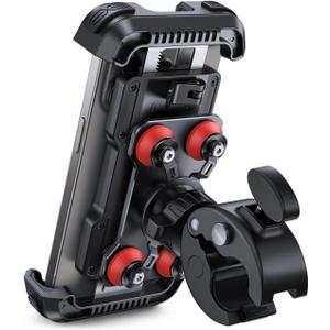 Lamicall Motorcycle Phone Mount Holder - [Dual Vibration Dampener] [Upgrade Handlebar Clip] Motorcycle Cell Phone Holder, Bike Phone Mount, Red