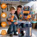 Lehoo Castle Kids Tool Bench (32.5 Inches Tall), Toddler Tool Set with Electric Drill, 2-in-1 Workbench and Toolbox, Pretend Play Tool Toys for Age 3-5, Birthday Gift for Boys