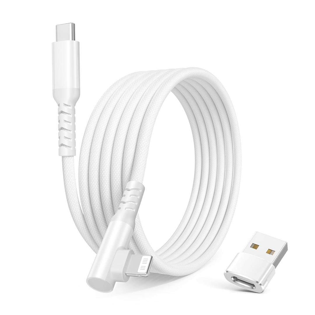 Basesailor iPhone 14 13 Charger Cable Right Angle 10FT,90 Degree USB C to Lightning Cord with USB A Adapter,Fast Charging Power Cord for Apple iPhone 12 11 Pro Max Plus XS XR X 8 7 6 Plus 5 SE,iPad 9