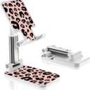 Foldable Phone Holder for Desk, Angle Adjustable Cell Phone Stand, Suitable for iPhone, Samsung & Other Smartphones (Leopard Print)