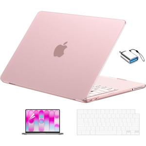 EooCoo for MacBook Neo Case 13 inch 2026 Model A3404 with A18 Pro Chip, Scratch Resistant Protective Hard Shell Case & Keyboard Cover & Screen Film & Type C, Original Matte Blush