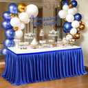 Wish Care 9ft Long Royal Blue Table Skirt for Rectangle Tables Decorations - Wrinkle Resistant Polyester Pleated Table Skirting Desk Skirts for Office Baby Shower Birthday Party Wedding Banquet