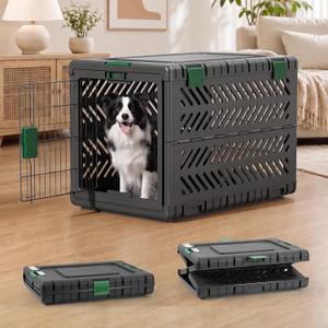 36" L Travel Dog Crate -Collapsible Dog Crate for Medium/Small Dogs, No Tools Required with Space Saving Design,Portable Foldable Dog Carrier with 2 Smooth Wheels,Handles for Easy Moving,Dark Grey