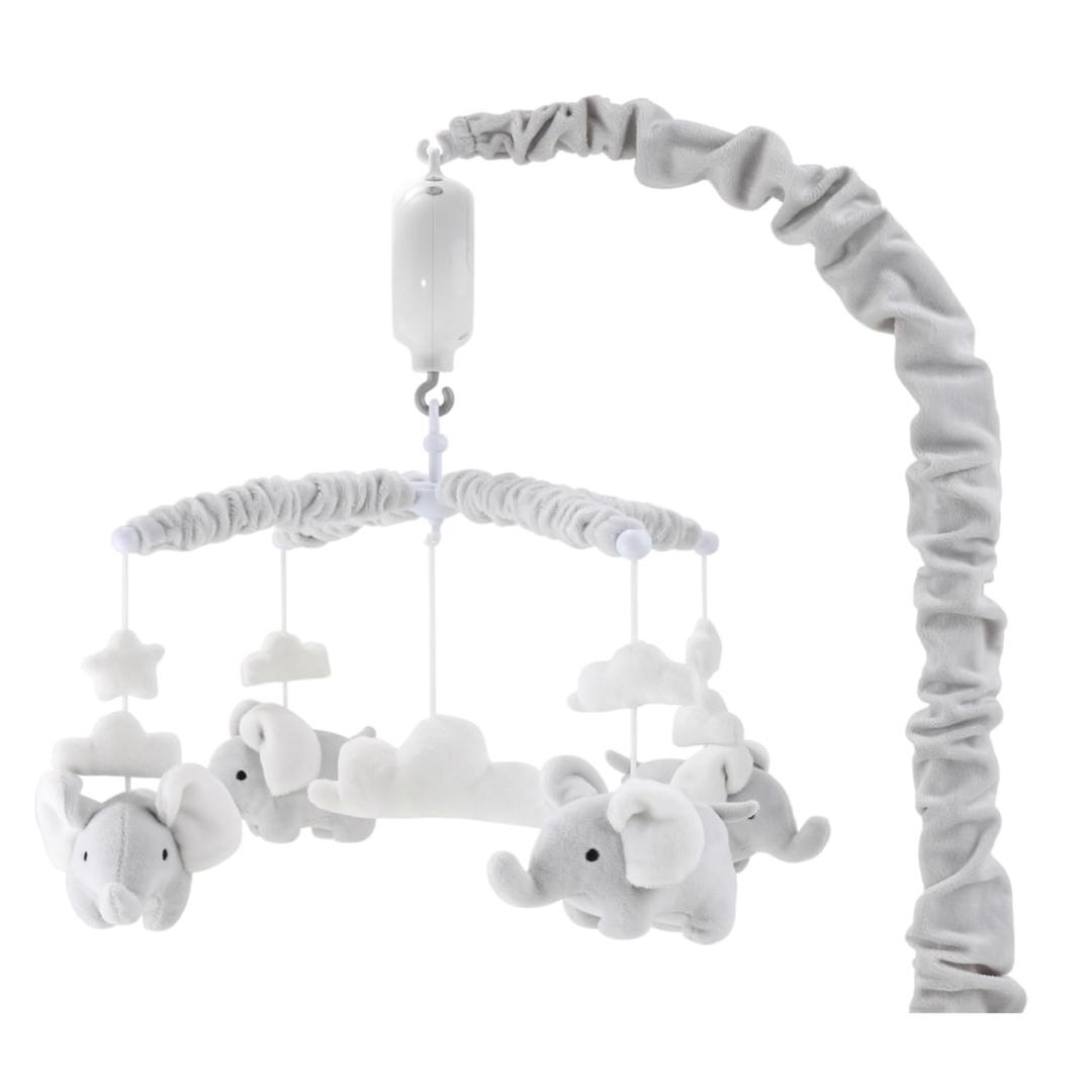 The Peanutshell Crib Mobile for Girls or Boys - Soft Grey Musical Baby Crib Mobile with 12 Lullabies, Cute Elephant Baby Grey Elephant Nursery Decor (Digital Grey Elephant)
