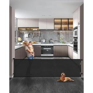 Retractable Baby Gate,Mesh Baby Extra Wide Gate,Extra Long Dog Gate,33" Tall,Large Extends up to 165" Wide,Child Safety Extra Large Gate for Doorways, Stairs, Indoor/OutdoorBlack,33"x165" (33x165 Inch)