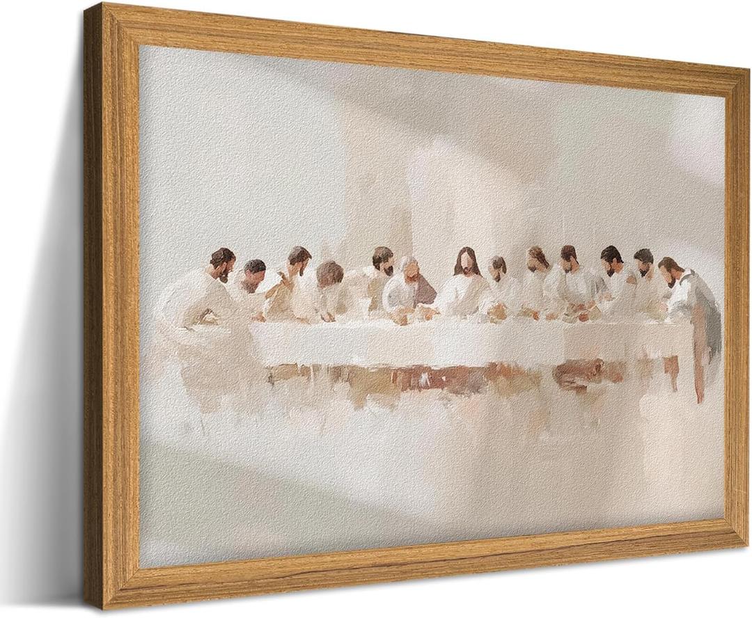 Framed 3D Textured Jesus The Last Supper Wall Art, Hand Drawn Sandstone Christian Wall Decor Painting, Leonardo da Vinci Jesus Religious Artwork Picture for Living Room Dining Room 12x16 Inch