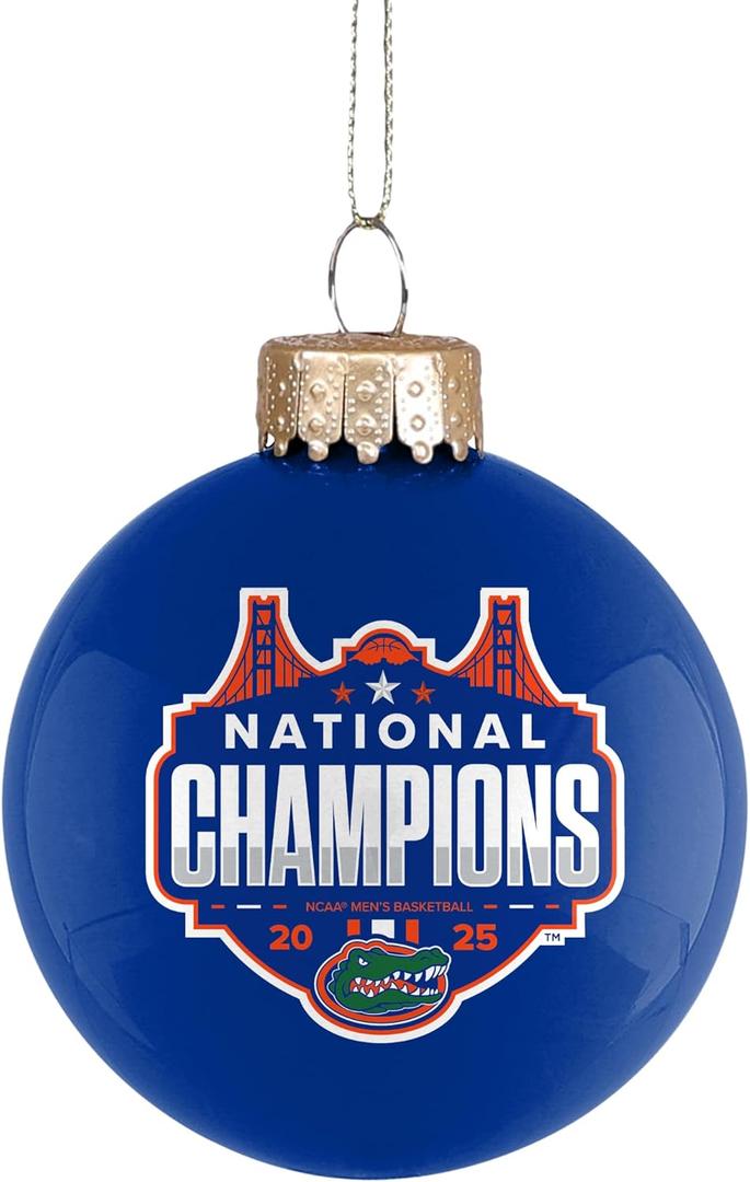 Team Beans Florida Gators 2025 NCAA Basketball National Champions Glass Ball Christmas Tree Ornament-2 5/8"-2 Sided-Blue, Pack Of 2