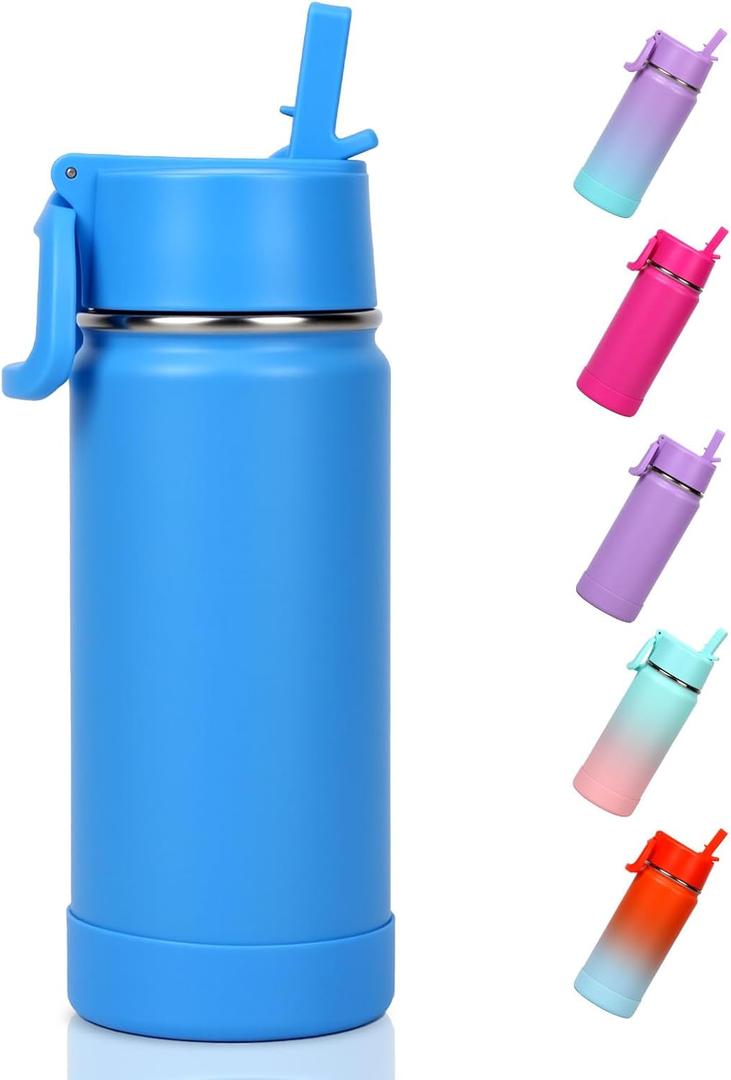 Kids Water Bottle for School, 16oz Stainless Steel Insulated Water Bottle Kids with Straw (Supersonic Blue)