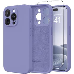 Magnetic for iPhone 14 Pro Case, Compatible with MagSafe, [Full Camera Protection][Screen Protector] Silicone Shockproof Protective Phone Case for iPhone 14 Pro 6.1", Lavender Gray