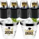 Graduation Cups 2026 Plastic Cups Disposable 9 Oz, 50 PCS Class of 2026 Decoration Cups Black and Gold Congrats Grad Party Cups, Elegant Drinkware for Grad Festivities Graduation Party Favors