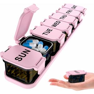 Extra Large Weekly Pill Organizer - XL Vitamin Holder with 7 Detachable Compartments, Portable Medicine Pill Organizer for Supplements, Daily Pill Case for Home and Travel,Pink