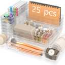 Yanosaku 25 PCS Clear Plastic Drawer Organizer Set, 4 Sizes Vanity Organizers, Desk Drawer Divider Organizers and Storage Bins for Makeup, Jewelry, Gadgets for Kitchen, Bathroom, Office