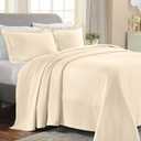 Superior Solitaire Cotton 3 Piece Bedspread Set, Home Bed Decor, Decorative Textured Bed Spread, 2 Pillow Shams, Airy Blanket, Matelasse Coverlet Bedding, All-Season Accent Blanket, King, Ivory