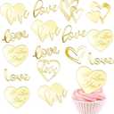 16 Pcs Love Heart Cupcake Toppers Acrylic Cake Toppers Minimalist Mirror Gold Disc Engraved Cake Decorations for Valentine's Day Mother's Birthday Anniversary Engagement Wedding Party Supplies