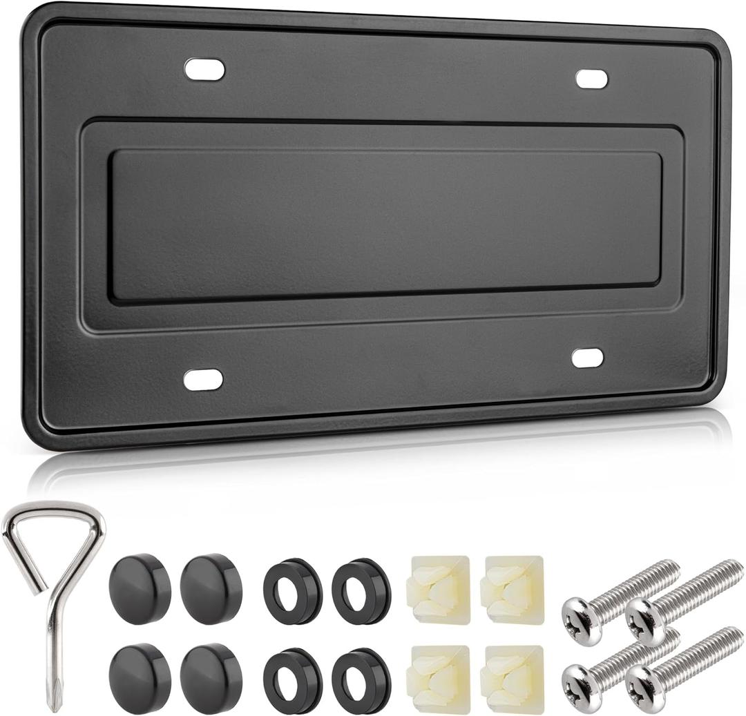 RED WOLF Stainless Steel License Plate Frame Holder Backing Reinforce Bracket 6 x 12 Inch Car Tag for SUV Pickup Truck Trailer Install Front Rear Bumper w/o Obstruction w/Screw Accessories