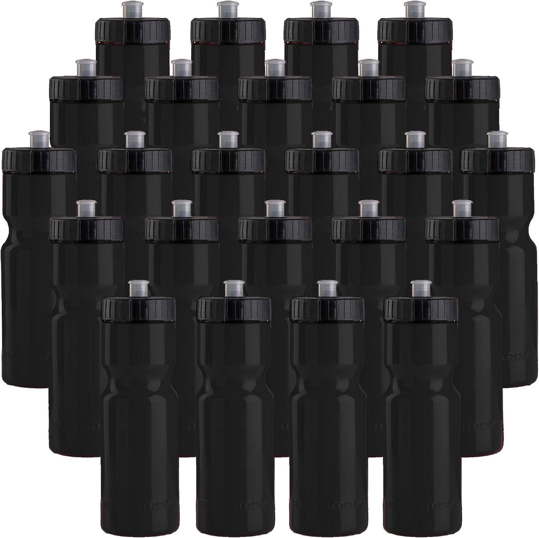 50 Strong Bulk Water Bottles 24-Pack 22 oz BPA-Free Sports Bottles with Easy-Open Pull Top Cap Made in USA Reusable & Top Rack Dishwasher Safe Brand