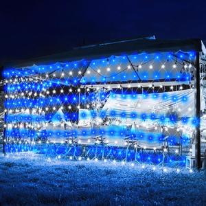 weillsnow 198 LED 9.8ft x 6.6ft Christmas Net Lights, Connectable 8 Lighting Twinkle Modes Mesh Lights for Christmas Outdoor Patio Garden Bush Fence Decorations (Blue & White)