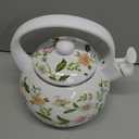 Jucoan 2.3 Quart Vintage Enamel Tea Kettle, Whistling Tea Kettle for Stove Top, Floral Enamel on Steel Teakettle Teapot for Home Kitchen Camping, Gift for Wedding Housewarming Thanksgiving Christmas (White)