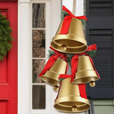 MorningRo 4 Pcs 8+6.5in Gold Giant Bells Extra Large Christmas Bells for Outside Decor for Xmas Tree Doors Firepalces Unique for Large Xmas Bell Ornaments Garland Indoor Outdoor