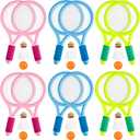 12 Pcs Plastic Kids Tennis Racket Set with 6 Pcs Tennis Balls and 6 Shuttlecocks Training Balls Badminton Paddle Racket Toy for Children Toddler Outdoor Indoor Beach Sports Gifts
